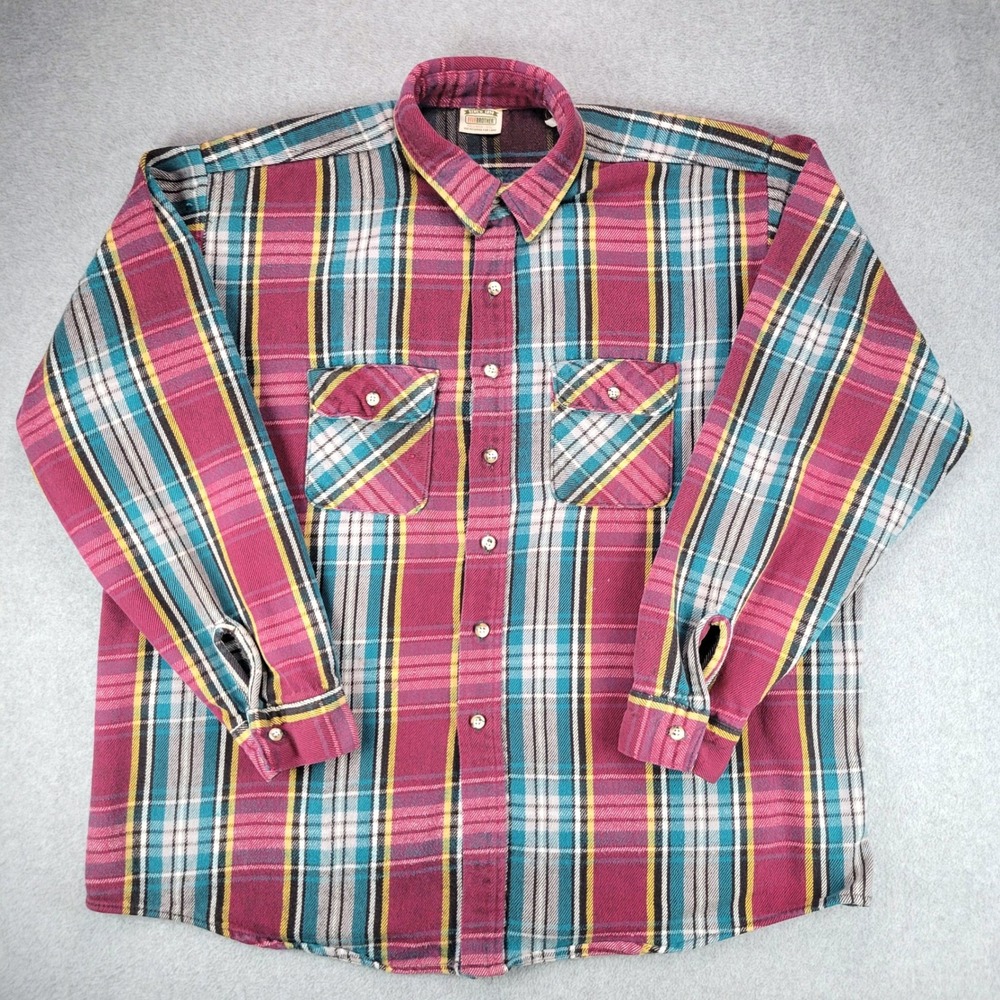 Five Brother Flannel Shirt Mens 3XL Tall Burgundy Plaid Heavyweight USA Made